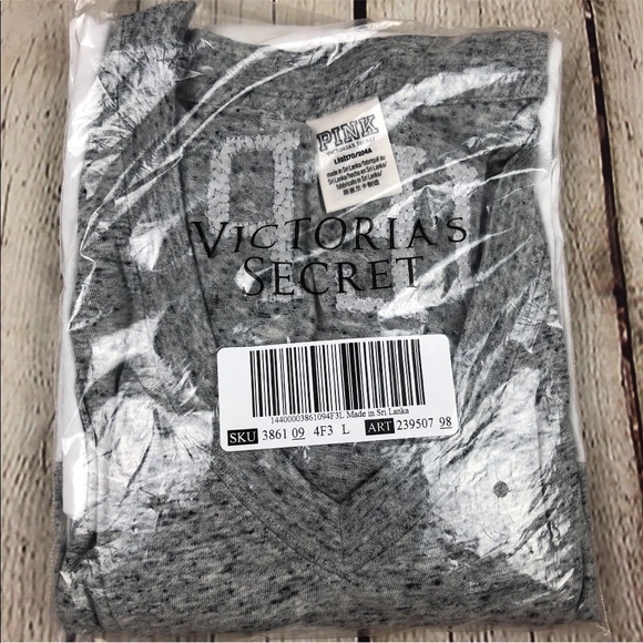 VS PINK SEQUIN BLING VARSITY VNECK LONG SLEEVE TEE - Picture 4 of 4